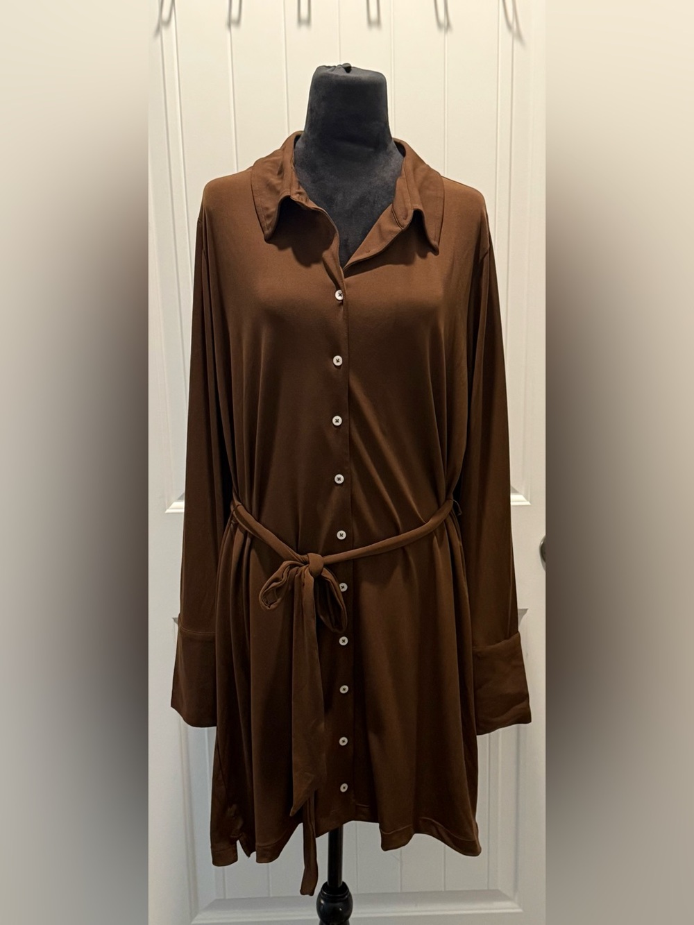 J.Crew XXL Brown Satin Shirt Dress Tunic with Tie Waist